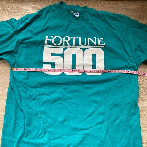 Vintage 90s Hanes Fortune 500 Long Sleeve T Shirt Teal Blue - Picture 5 of 6